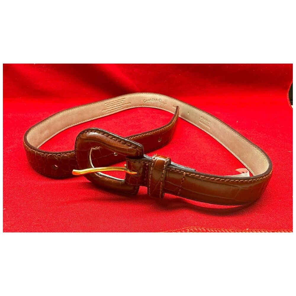 Charter Club Leather Belt Women's "S" Brown Faux Gator Finish ~30" L x 7/8" NWOT